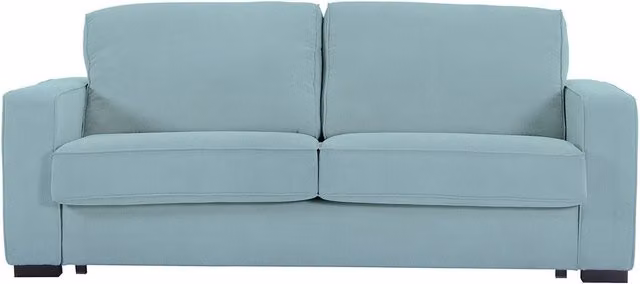 Sofá cama de 3 plazas Padua de El Corte Inglés con tapizado de tela en colores azul o verde y sistema de apertura extraíble de 224 cm