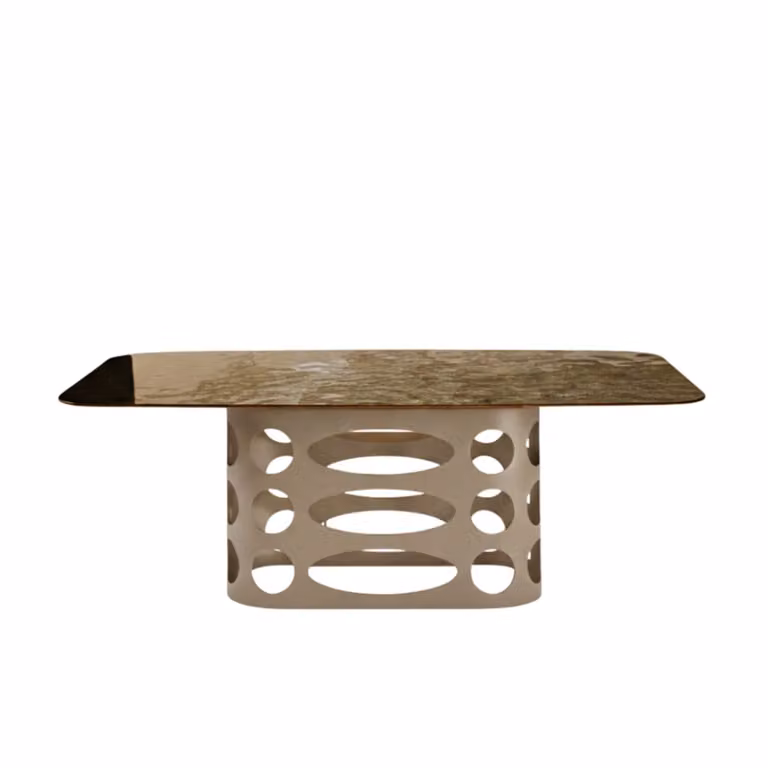 Mesa fija MondoViro de cristal en color bronce con diseño moderno y rectangular An/P/Al: 210 x 110 x 75 cm