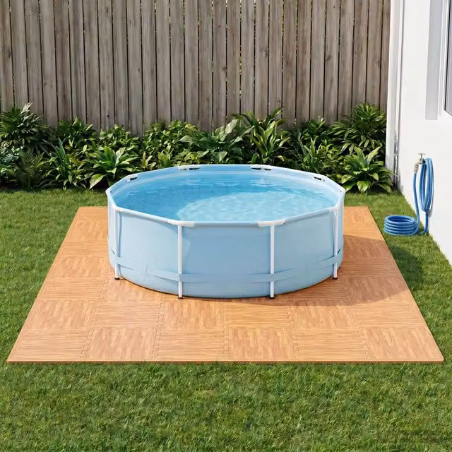 Set de 50 piezas de tapete para piscina de espuma EVA con efecto madera color marrón de vidaXL, 18 m²