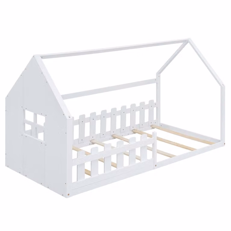 Cama infantil con cabina de casa Urban Meuble en madera y MDF blanca, An/P/Al: 90 x 200 x 140 cm
