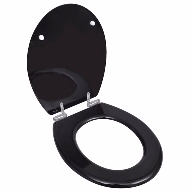 Set de 2 asientos de inodoro ovalados con tapa de cierre suave vidaXL en MDF color negro (An: 36 cm, P: 45 cm, Al: 5 cm)