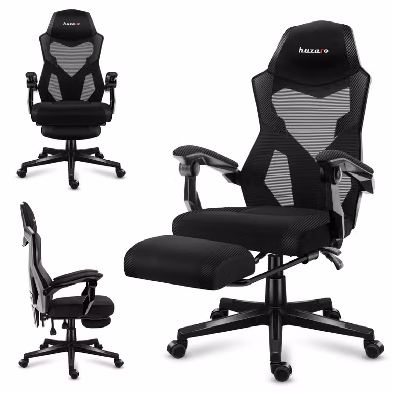 Silla gaming Huzaro Combat 3.1 Carbon negra con reposacabezas y reposapiés