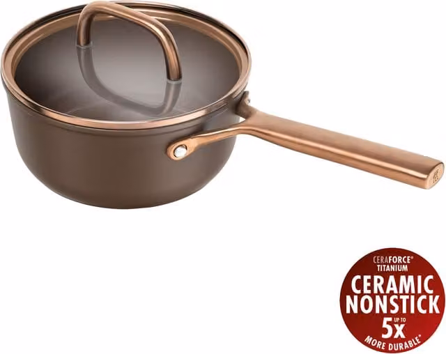 Cazo Milano de Zwilling con tapa de cristal, aluminio y cerámica, color marrón, 18 cm