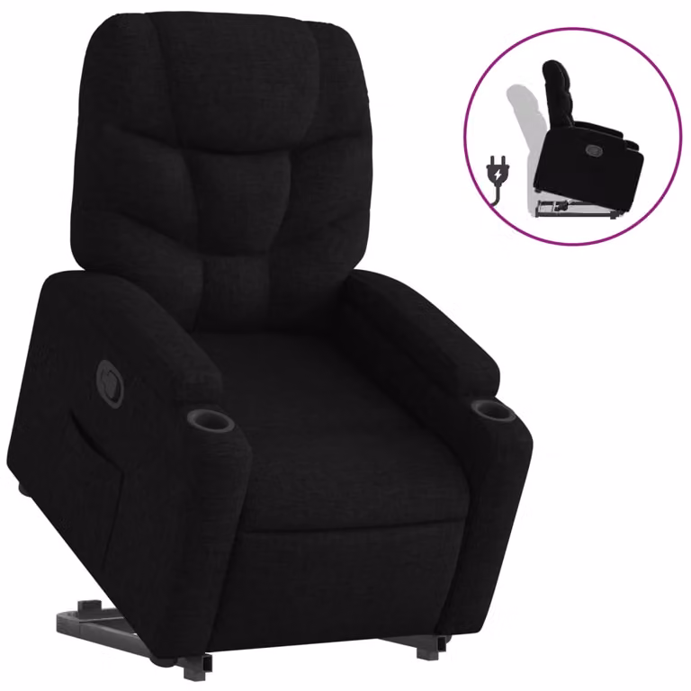 Sillón reclinable elevable vidaXL en tela negro para mayores con reposabrazos