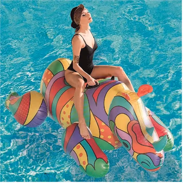 Rinoceronte Fashion Cavalcabile Gigante de Trade Shop Traesio, inflable multicolor de PVC, An: 201 cm x Al: 102 cm