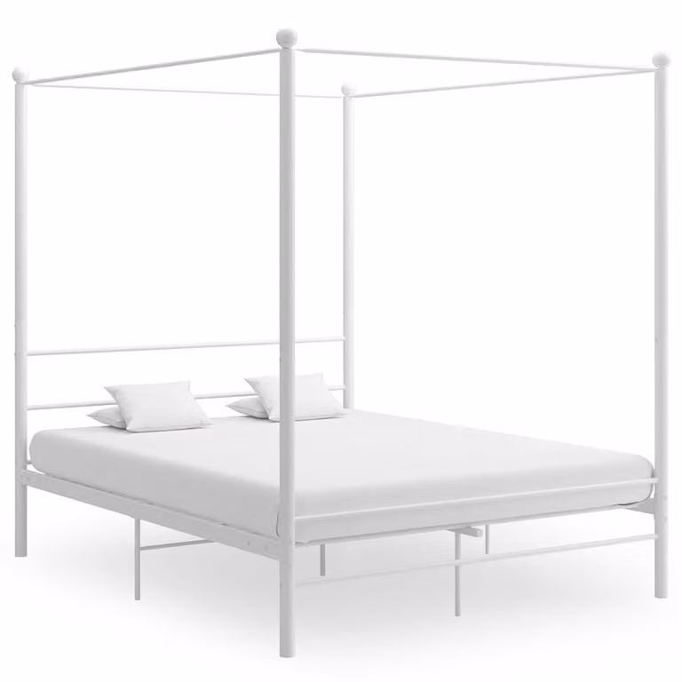 Estructura de cama con dosel vidaXL de metal en color blanco An/P: 160 x 200 cm