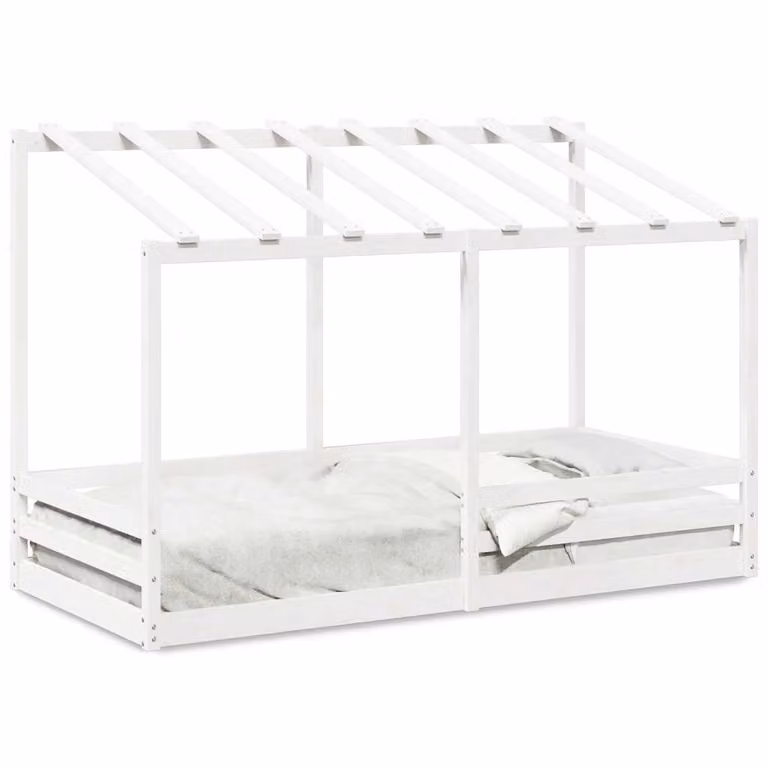 Cama infantil con techo de madera maciza de pino vidaXL en color blanco, An/P/Al: 90 x 200 x 138 cm