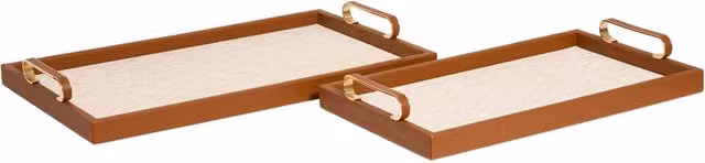 Lote de 2 bandejas rectangulares de madera para whisky Atmosphera en color beige