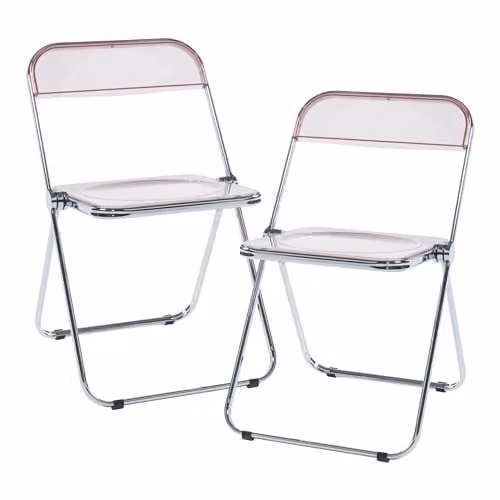 Juego de 2 sillas plegables Pornainen de en.casa en color rosa transparente, diseño moderno de acero y plástico, An/P/Al: 74 x 46 x 47 cm