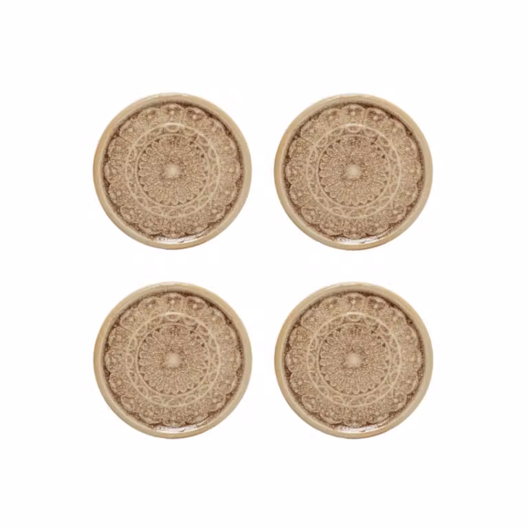 Lote de 4 portavelas de cerámica Sia Deco con diseño abstracto redondo en color beige, Diámetro: 11 cm