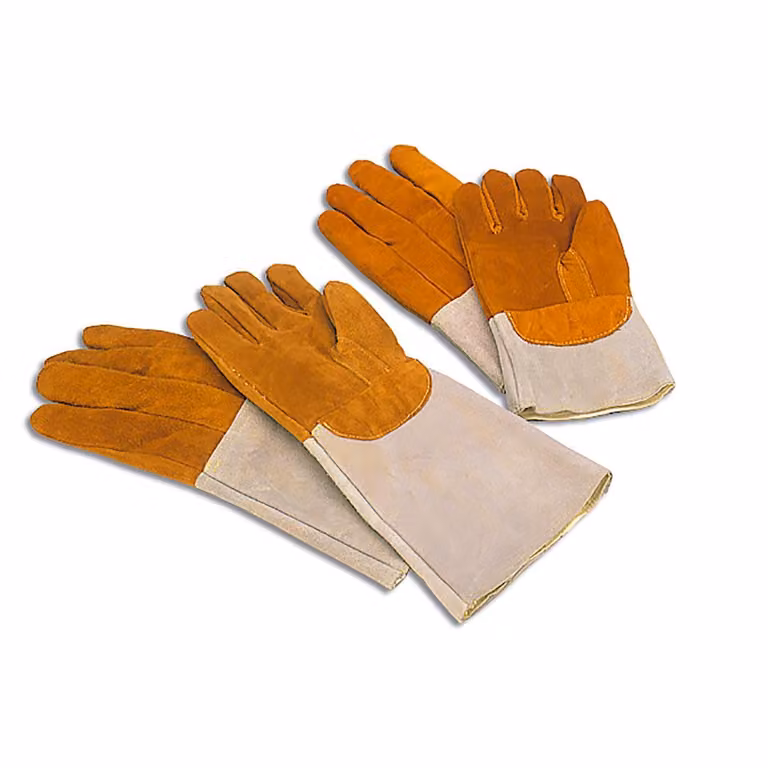 Par de guantes térmicos profesionales Matfer de cuero en color marrón y naranja de 20 cm