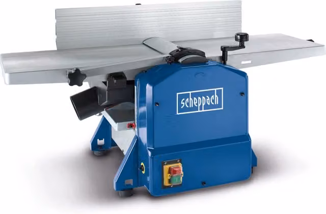 Juntadora-cepilladora Scheppach HMS1070 de 1500 W en color azul con tope inclinable y velocidad de 9000 rpm