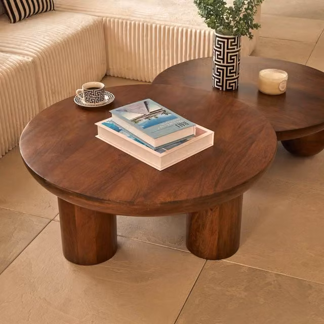 Mesa de centro Stambh de Atmosphera en madera de mango color marrón, An/P/Al: 90 x 90 x 40 cm