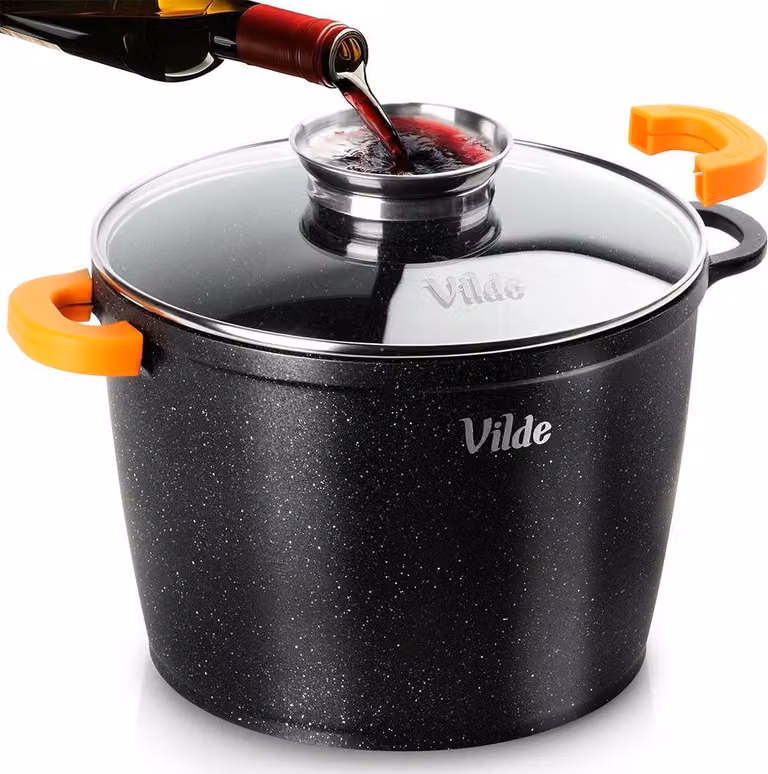 Cacerola Northix con revestimiento antiadherente y tapa de vidrio, color negro multicolor, capacidad de 6,7 l, diámetro 24 cm
