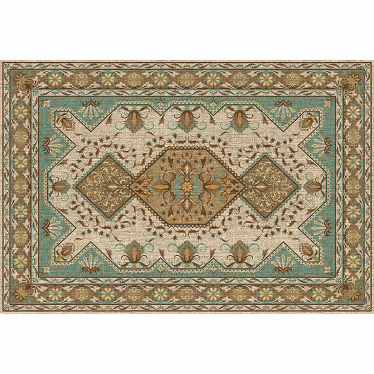 Alfombra de vinilo con diseño oriental imitación persa en marrón y multicolor, lavable y antideslizante, An: 143 cm, Al: 97 cm