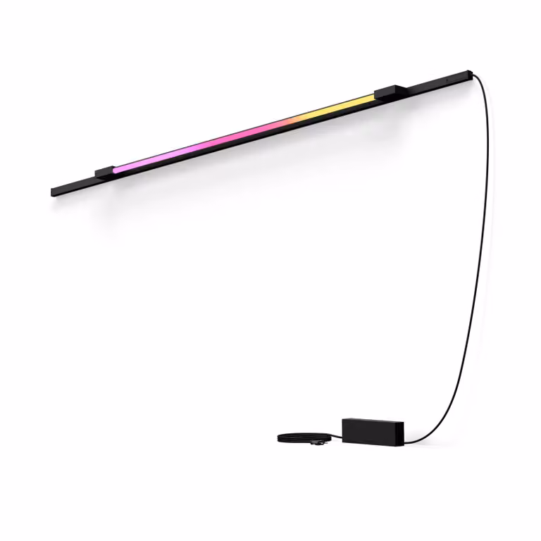 Kit de base de pared recto Philips Hue con tubo de luz LED grande en color negro y multicolor