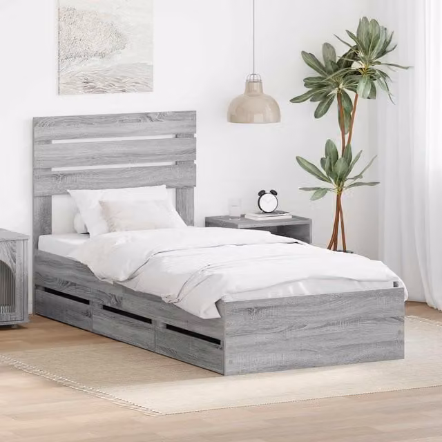 Estructura de cama Maison exclusive con cajones en madera de ingeniería color gris sonoma, An/P/Al: 90 x 200 x 206 cm