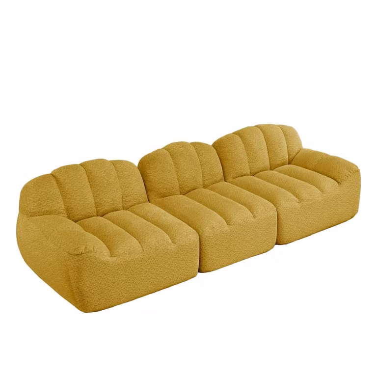 Sofá modular de 3 plazas OKWISH en color amarillo con tapizado de tela y diseño moderno para salón