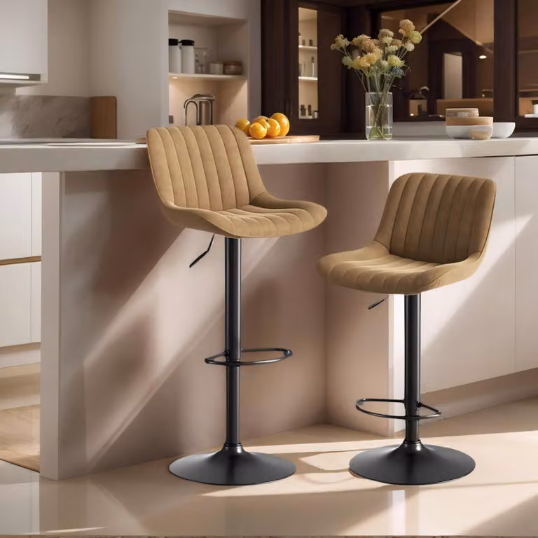 Juego de 2 taburetes giratorios OKWISH de terciopelo marrón con altura regulable para cocina o comedor
