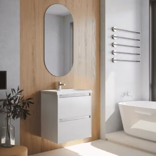 Mueble de baño suspendido B BAÑO TOTAL en blanco mate con cajones y sistema soft close, An/P/Al: 50 x 40 x 55 cm