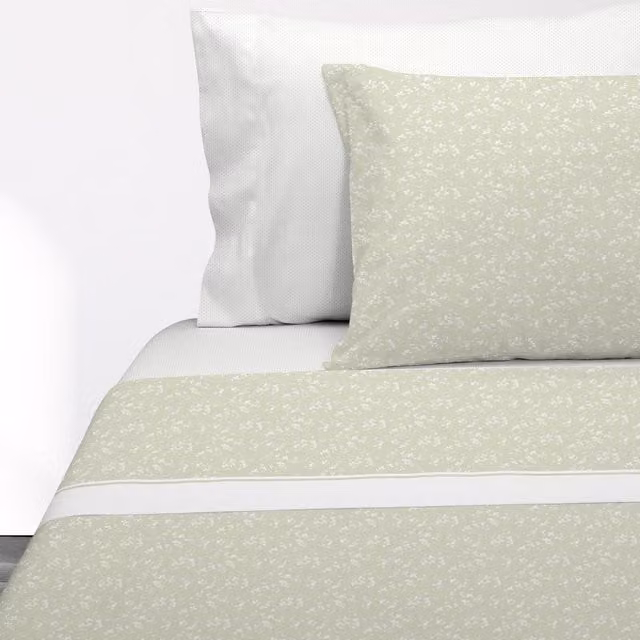 Juego de sábanas reversible Manterol Summer con estampado floral de hojas en verde y blanco, composición algodón y microfibra, para cama de 150 cm