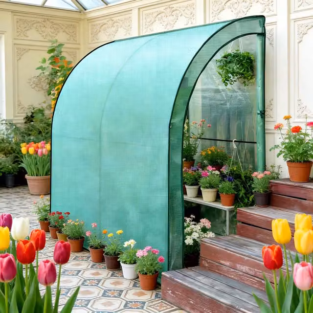 Invernadero exterior inclinado KELLANY de PVC color verde An/P/Al: 210 x 100 x 100 cm