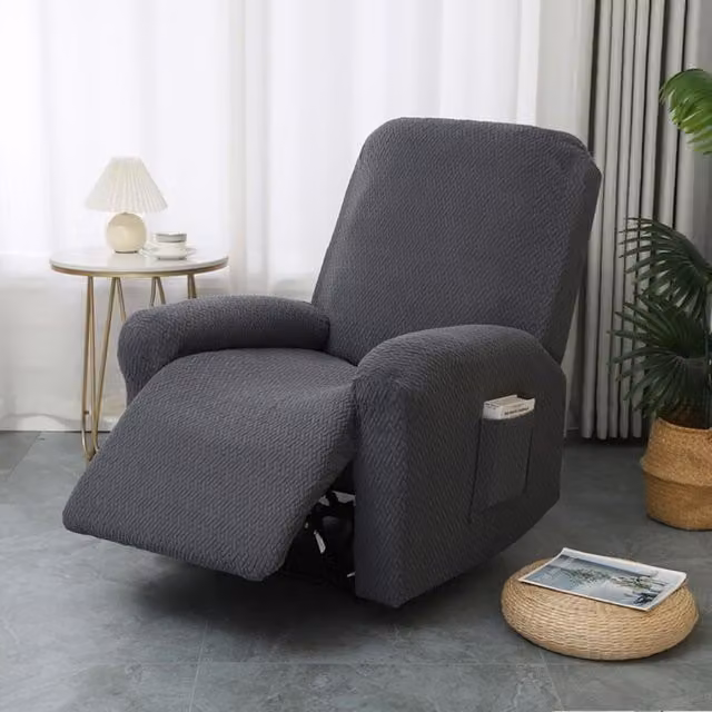 Funda Elástica de Jacquard para Sillón Reclinable Eléctrico XISRENS, Gris Claro, Juego de 4 Piezas con Bolsillos