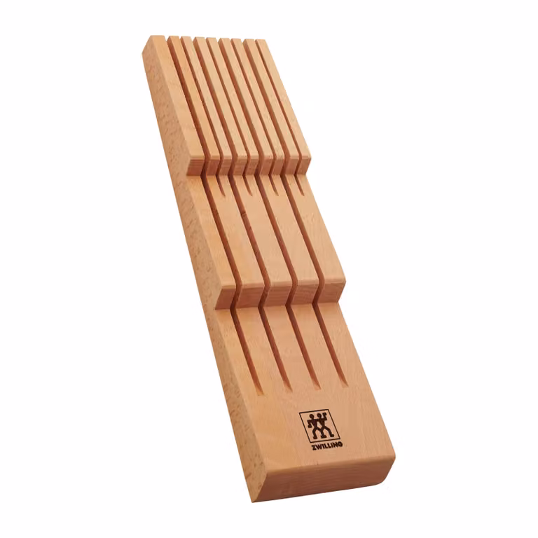 Organizador de cuchillos para cajón Zwilling de madera de haya con 8 ranuras en color marrón y beige An/P/Al: 40,64 x 10,8 x 4,45 cm