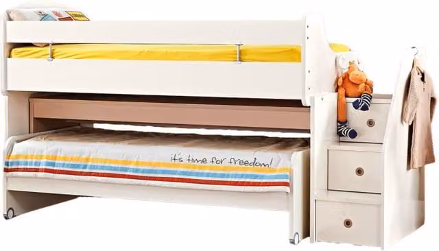 Cama midi con escritorio y cajones Muemue en color blanco para niños An/P/Al: 200 x 90 x 110 cm