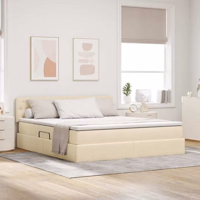 Cama con almacenamiento y colchón Maison Exclusive en terciopelo color beige An/P/Al: 180 x 200 x 204 cm