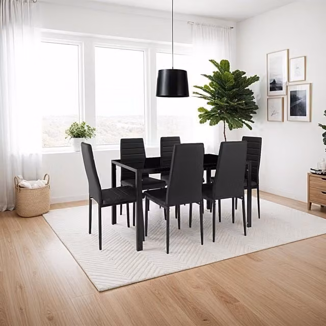 Conjunto de mesa y sillas de comedor Tectake moderna de cristal negro con An/P/Al: 130 x 70 x 75 cm