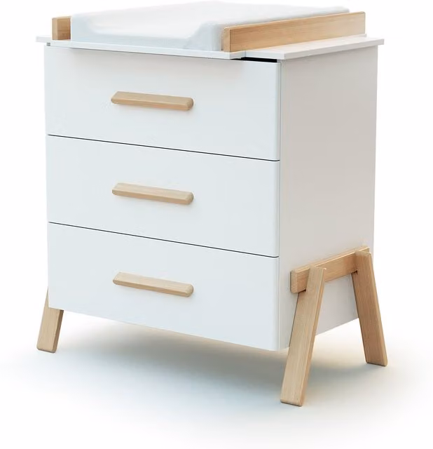 Cómoda cambiador para bebé Canaille de madera blanca con 3 cajones y esterilla incluida An/P/Al: 94 x 40,3 x 66 cm