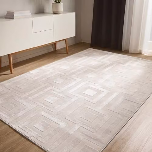 Alfombra Benuta Claire de estilo retro geométrico en color beige, An/P/Al: 140 x 200 cm