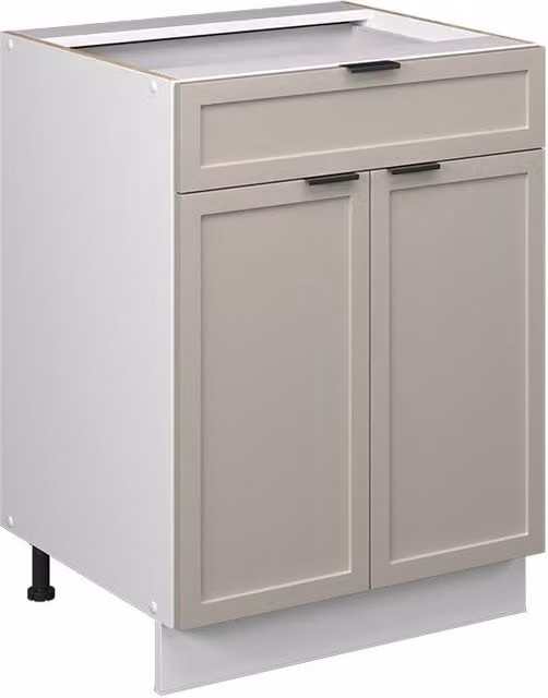 Mueble bajo para fregadero Vicco Fame-Line en gris beige con cajón y puertas con cierre suave, An: 60 cm, Al: 82 cm, P: 51,6 cm