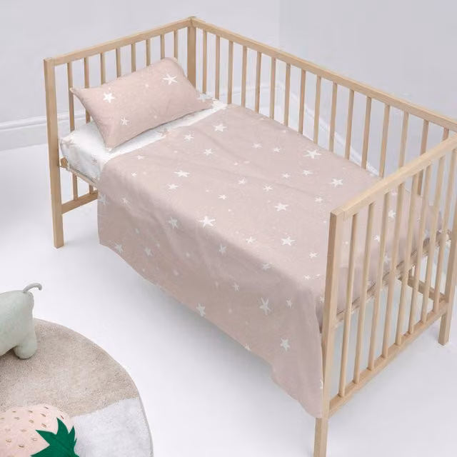 Juego de sábanas de 2 piezas Little Star Basic Kids con estampado de estrellas en color rosa, incluye sábana bajera y funda de almohada de algodón, An/P/Al: 180 x 120 x 15 cm