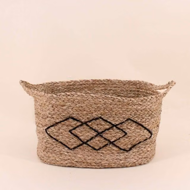 Cesta rectangular de fibras naturales ORNAMI en colores beige y marrón, An/P: 33 x 22 cm