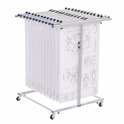 Soporte de almacenamiento móvil VEVOR de metal gris mate con estantes ajustables para planos y carteles