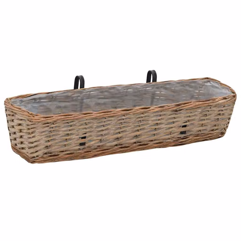 Set de 2 jardineras de balcón vidaXL de mimbre marrón con forro de PE de 80 cm