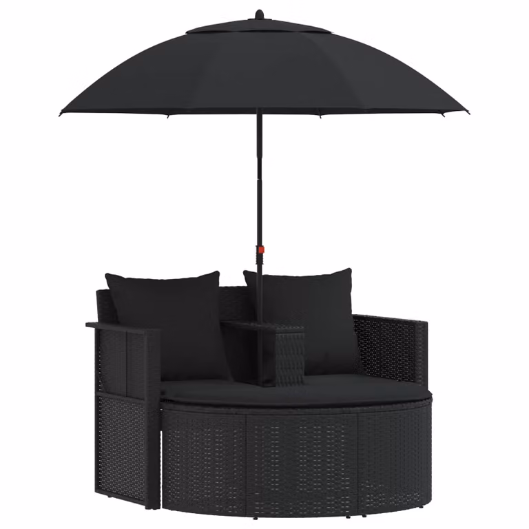 Cama de jardín con sombrilla vidaXL en ratán sintético negro y tela resistente a los rayos UV