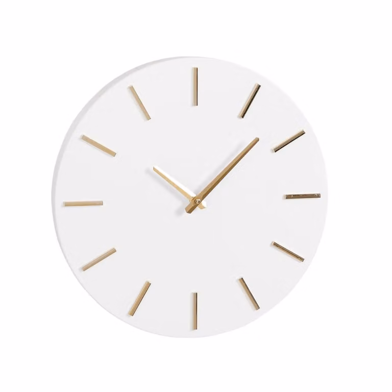 Reloj de pared analógico Mica Decorations Brixen de metal blanco y dorado, redondo, Diámetro: 35,5 cm