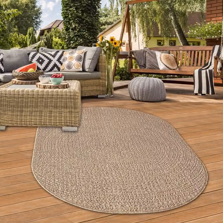 Alfombra de exterior Teppich-Traum con aspecto de sisal en beige y marrón, resistente a los rayos UV y de fácil cuidado, An/P/Al: 60 x 90 cm