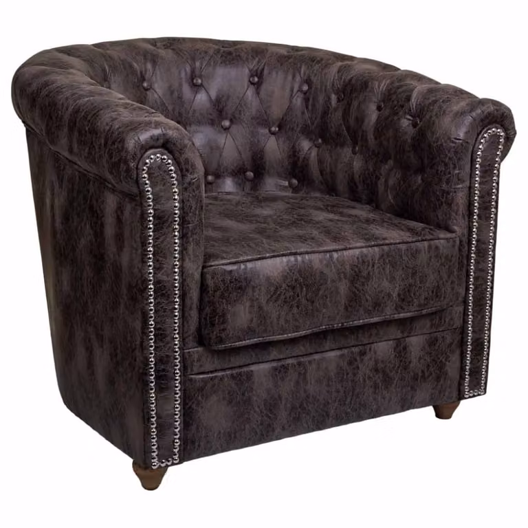 Sillón Chesterfield Wanderlust Deco tapizado en marrón con diseño geométrico y reposabrazos An/P/Al: 80 x 80 x 48/72 cm