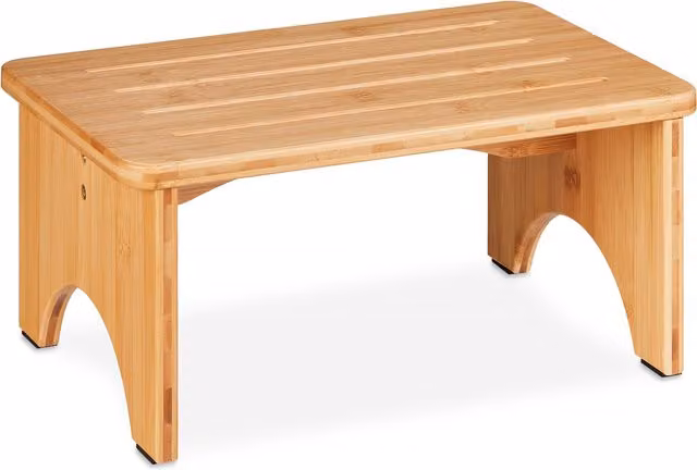 Taburete reposapiés de bambú relaxdays para baño, cocina o salón, color natural, An/P/Al: 39 x 17,5 x 25 cm