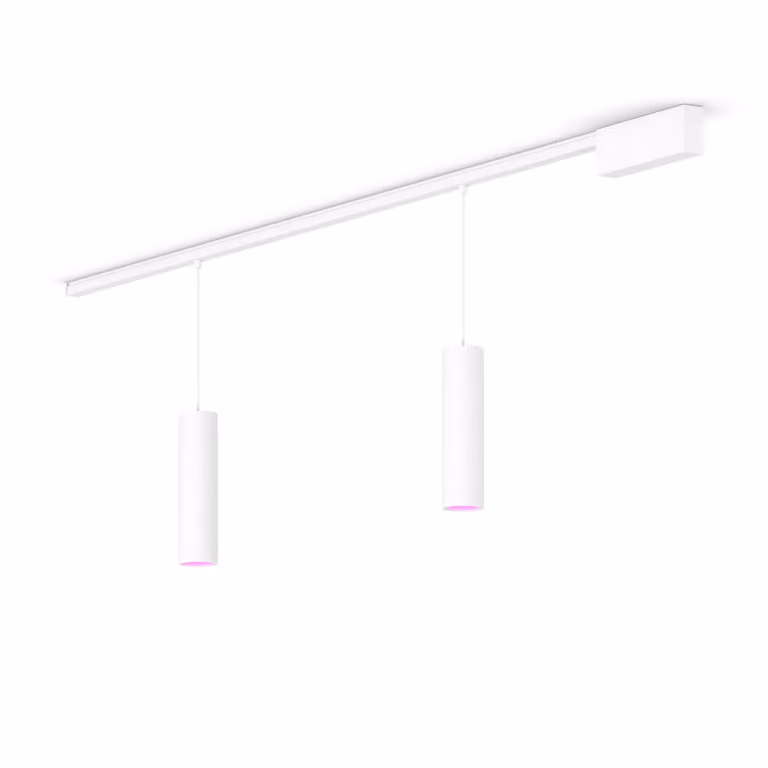 Kit de base de techo recto Philips Hue Perifo con 2 luminarias suspendidas en color blanco y acabado metálico minimalista