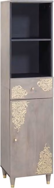 Mueble de baño Maison Exclusive en madera de mango color gris y detalles dorados con cajón y puertas, An/P/Al: 38 x 33 x 160 cm