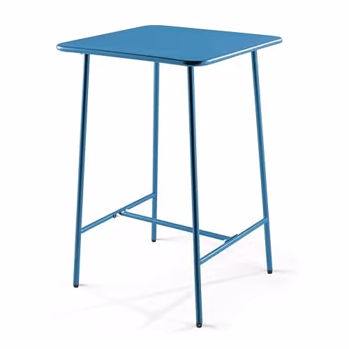 Mesa alta de jardín cuadrada Oviala Palavas de acero azul An/P/Al: 70 x 70 x 105 cm