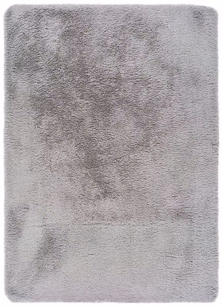 Alfombra Shaggy Atticgo de Poliéster Gris Plata, Lavable y Antideslizante, An/P: 140 x 200 cm