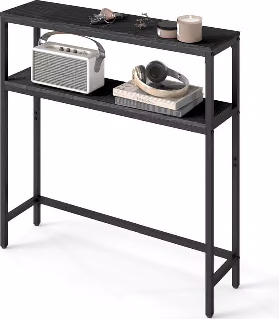 Mesa de consola moderna VASAGLE con 2 estantes, color gris y negro, An/P/Al: 80 x 20 x 80 cm