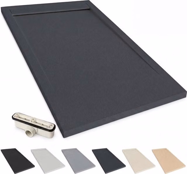 Plato de ducha rectangular Nebadoon en mineral cast, color gris antracita, antideslizante, An x P: 90 x 140 cm