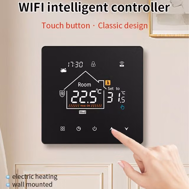 Termostato Inteligente Eosnow Negro con Control por App y Voz para Calefacción Eléctrica por Suelo Radiante
